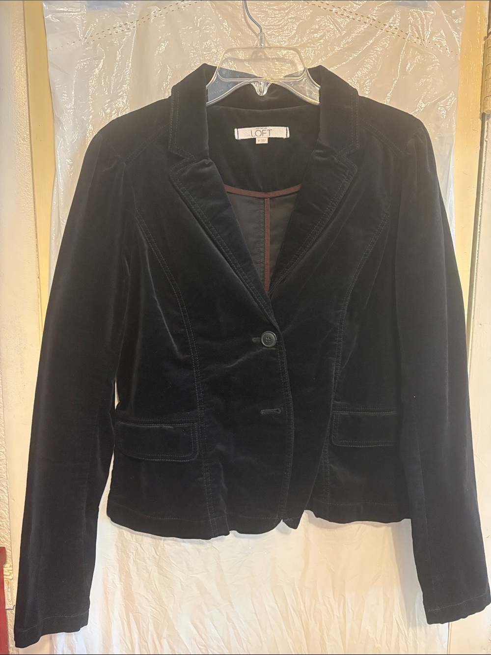 LOFT Black Velvet Single-Button Blazer